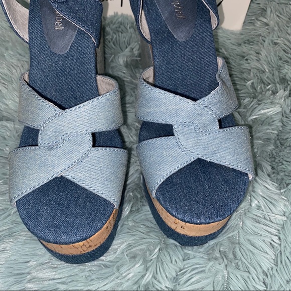 New Jeffrey Campbell Denim Wedge Platform Sandals - Picture 4 of 7